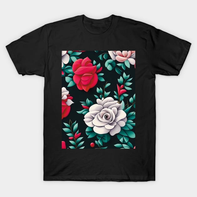 White red roses abstract artwork T-Shirt by PatternToSuccess